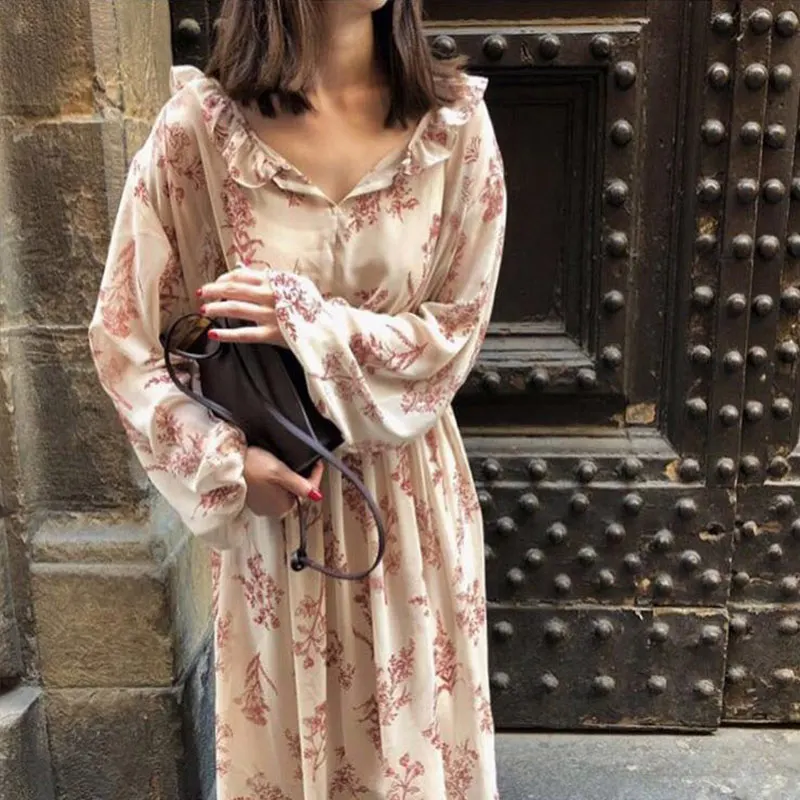 Floral Ruffles Chiffon Women's Maxi Dress V-neck High Waist Long Sleeve Vintage Women Dresses 2019 Spring Summer Female Vestido
Floral Ruffles Chiffon Women's Maxi Dress V-neck High Waist Long Sleeve Vintage Women Dresses 2019 Spring Summer Female Vestido