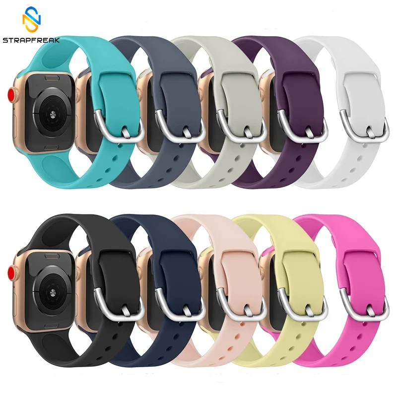 Ремешок силиконовый спортивный для Apple Watch Band 42 мм 38 44 40 Серебристый браслет с