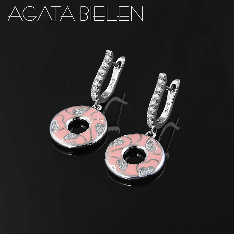 Fashion New 100% 925 Sterling Silver Round Pink enamel Clear CZ dangle Earrings For women s luxury Party Jewelry | Украшения и