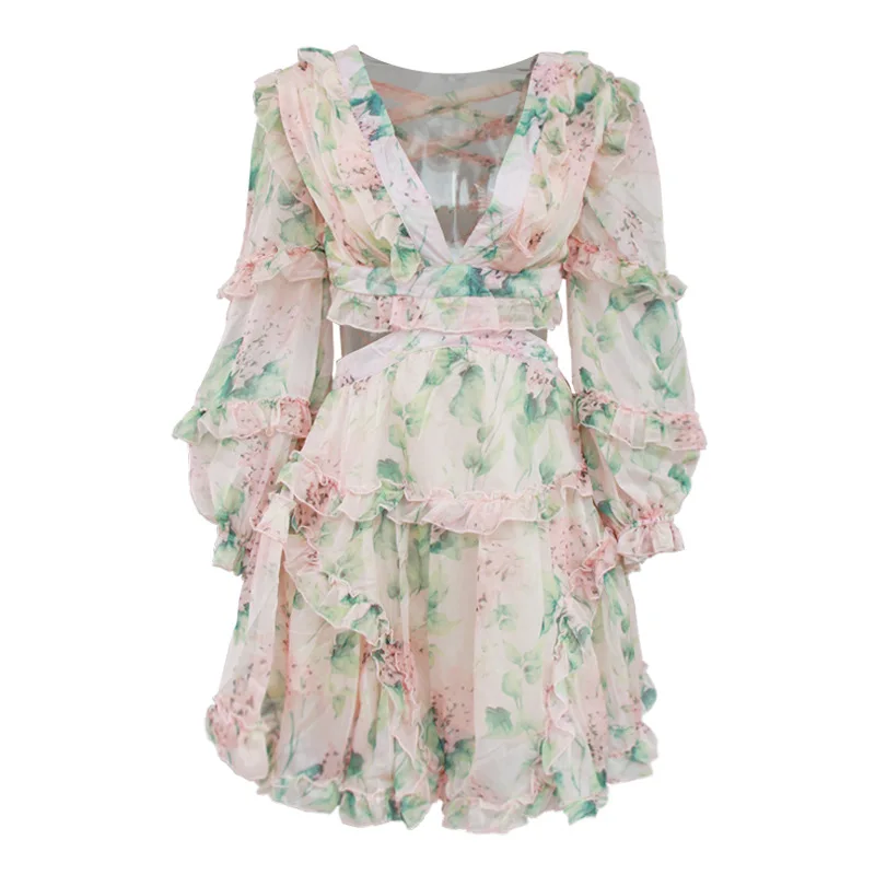 Women Fashion A-Line V-neck Hollow Out Waist Backless Irregular Ruffles Long Sleeve Flower Print Mini Dress for Women vestidos
Women Fashion A-Line V-neck Hollow Out Waist Backless Irregular Ruffles Long Sleeve Flower Print Mini Dress for Women vestidos