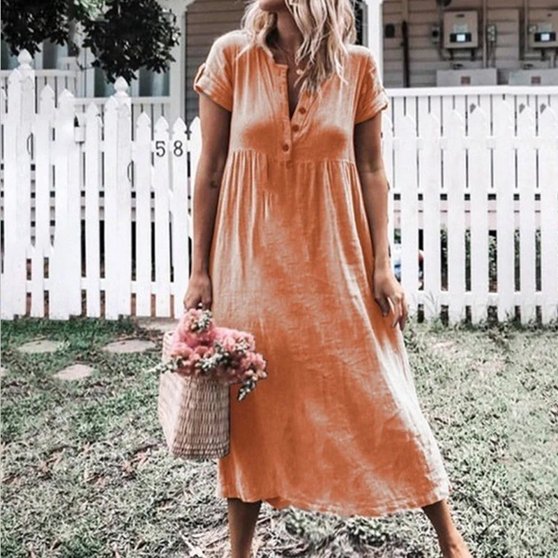 Summer V Neck Short Sleeves Loose Casual Linen Dress Solid Office Maxi Vestidos Gray Beach Large Holiday Button Ladies Dresses
Summer V Neck Short Sleeves Loose Casual Linen Dress Solid Office Maxi Vestidos Gray Beach Large Holiday Button Ladies Dresses