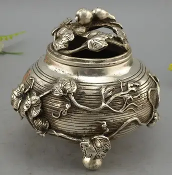 Chinese Tibetan Silver Gourd Cucurbit Incense Burner incensory Censer Statue 
Chinese Tibetan Silver Gourd Cucurbit Incense Burner incensory Censer Statue