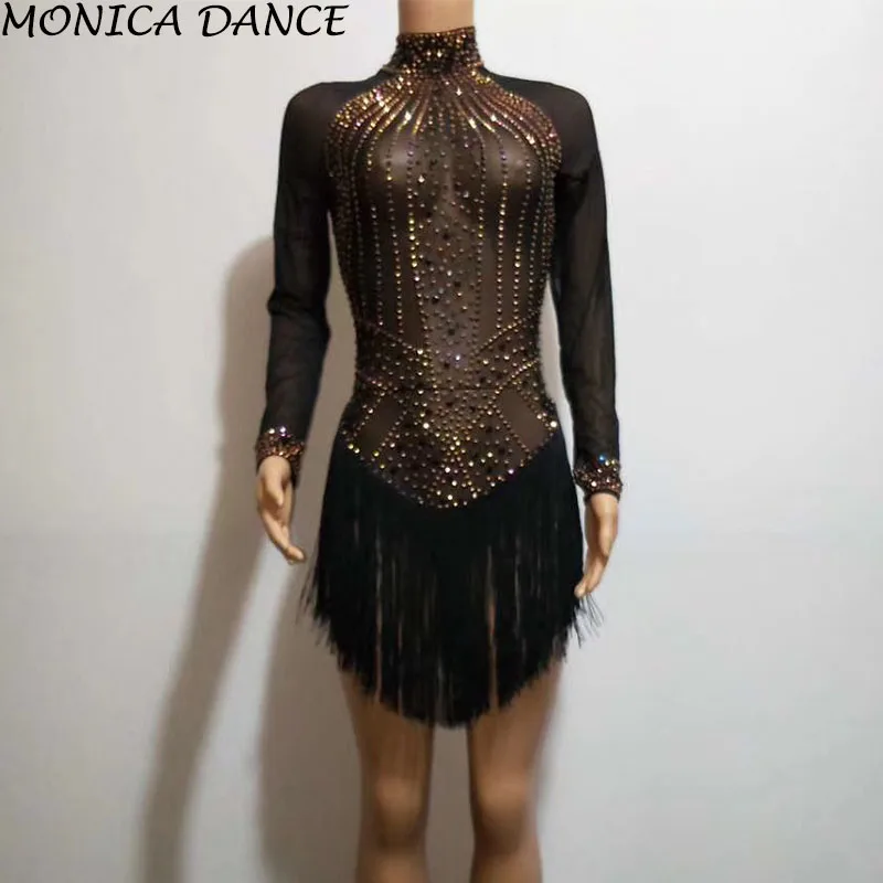 Women Sexy Stage Sparkly Gold Rhinestones Black Tassel See-through Costume Nightclub Birthday Wedding DJ Singer Stage Wear Dress
Women Sexy Stage Sparkly Gold Rhinestones Black Tassel See-through Costume Nightclub Birthday Wedding DJ Singer Stage Wear Dress