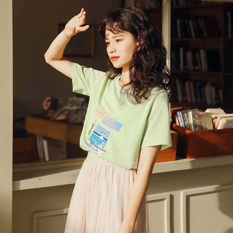 Summer korean style casual island print short-sleeved cotton t-shirt women asymmetric cute friends Tshirt crop tshirt fammen
Summer korean style casual island print short-sleeved cotton t-shirt women asymmetric cute friends Tshirt crop tshirt fammen