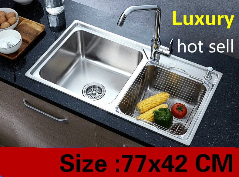 

Free shipping Apartment kitchen double groove sink luxury do the dishes food grade 304 stainless steel hot sell 77x42 CM