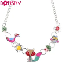 Bonsny 合金キツネネックレスチェーンエナメルジュエリー鶏フクロウペン(China)