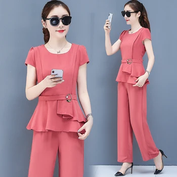 Wide-legged pants suit women outfit new spring and summer Korea fashion short sleeve chiffon top blouse two pcs clothing set
Wide-legged pants suit women outfit new spring and summer Korea fashion short sleeve chiffon top blouse two pcs clothing set