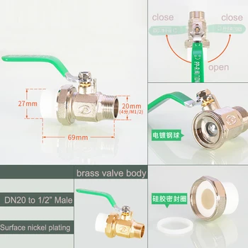 PPR Water Pipe Brass Valve DN20 to 1/2" Male Thread Live Ball Valve Surface Nickel Plating Free Shipping
PPR Water Pipe Brass Valve DN20 to 1/2" Male Thread Live Ball Valve Surface Nickel Plating Free Shipping