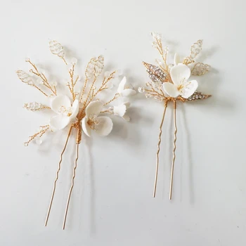 Bridal Clay Flower Headpiece Hair Pin Set Rhinestone Gold Leaf Hair Jewelry Fashion Women Party Hair Accessories 2019
Bridal Clay Flower Headpiece Hair Pin Set Rhinestone Gold Leaf Hair Jewelry Fashion Women Party Hair Accessories 2019