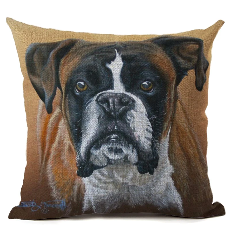 Dog Printed Linen Cotton Cushion Cover