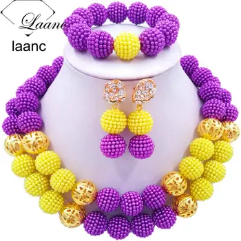 Laanc New Arrival African Purple and Yellow Beads Jewelry Set Nigerian Wedding Necklace Sets SP2R043
Laanc New Arrival African Purple and Yellow Beads Jewelry Set Nigerian Wedding Necklace Sets SP2R043
