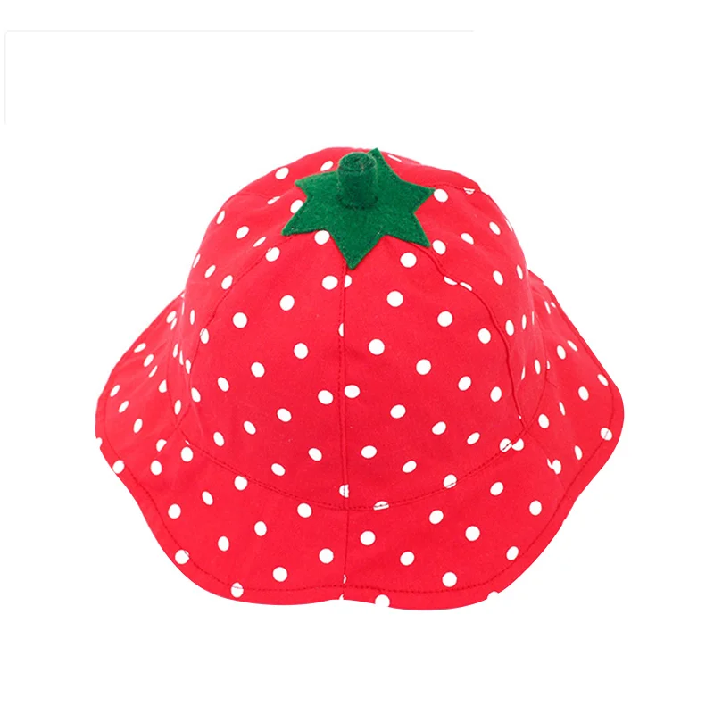 Polka Strawberry Baby Hat Fashion Red Girls Bucket Hat Dots Cotton Kids Sun Cap Lace Up Girls Hat Summer Baby Girls Clothing (5)