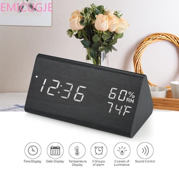 Dimmer Indoor Hygrometer Thermometer Clock with Sound Control Wooden Digital Alarm Clock LED Alarm Clock USB/Battery Powered
Dimmer Indoor Hygrometer Thermometer Clock with Sound Control Wooden Digital Alarm Clock LED Alarm Clock USB/Battery Powered