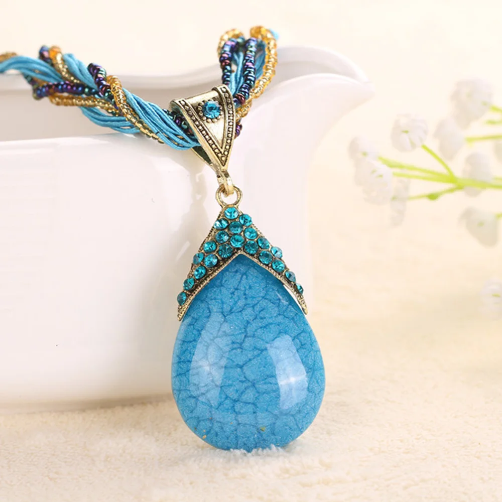Clearance Sale Bohemian Big water drop pendant necklace Women Crystal Metal Braid Twist Chain Necklaces Boho Jewelry Christmas | Украшения
