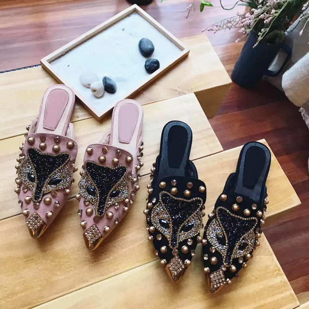Fox Pattern Mules Slides Summer Crystal Metal Toe Slippers Woman Studs Crystal Sandalias Ladies Flip Flops Bling Babouche Mujer
Fox Pattern Mules Slides Summer Crystal Metal Toe Slippers Woman Studs Crystal Sandalias Ladies Flip Flops Bling Babouche Mujer