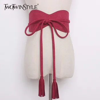 TWOTWINSTYLE Suede Belt Female Bow Lace Up Tassel High Waist Irregular Wide Belts Summer Fashion Vintage Womens Accessories
TWOTWINSTYLE Suede Belt Female Bow Lace Up Tassel High Waist Irregular Wide Belts Summer Fashion Vintage Womens Accessories