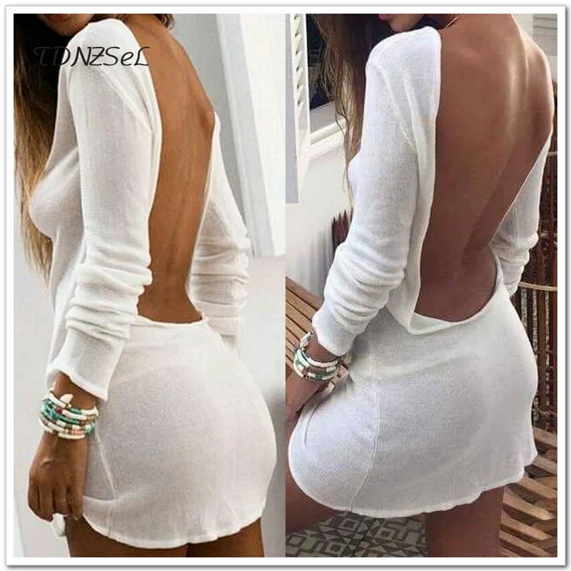 New Women Sexy Long Sleeve Backless Low Cut Dress Cotton Loose Short Mini Transparent Dresses Solid White Beach Party Night Club
New Women Sexy Long Sleeve Backless Low Cut Dress Cotton Loose Short Mini Transparent Dresses Solid White Beach Party Night Club