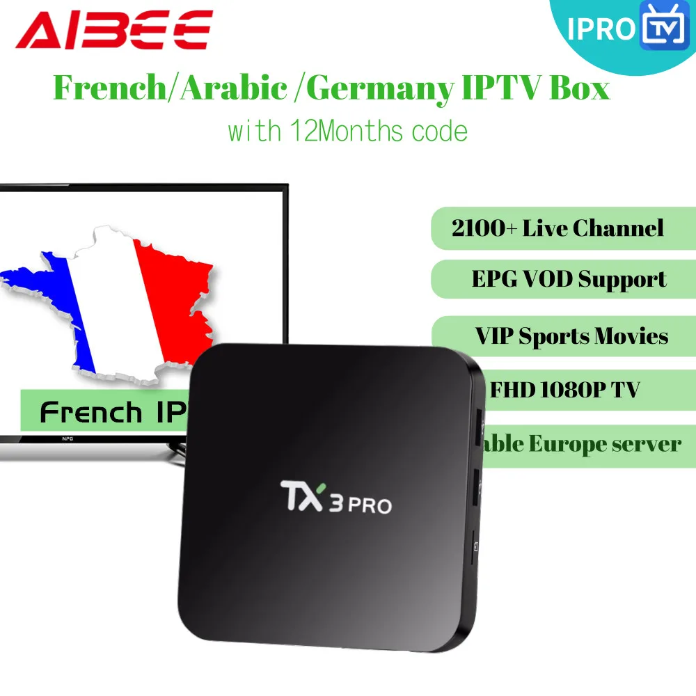 iprotv Europe French Arabic UK Germany IPTV TX3 pro Android 7.1 TV BOX S905W 1 Year 2200+TV Channel VOD Quad Core set top box
iprotv Europe French Arabic UK Germany IPTV TX3 pro Android 7.1 TV BOX S905W 1 Year 2200+TV Channel VOD Quad Core set top box