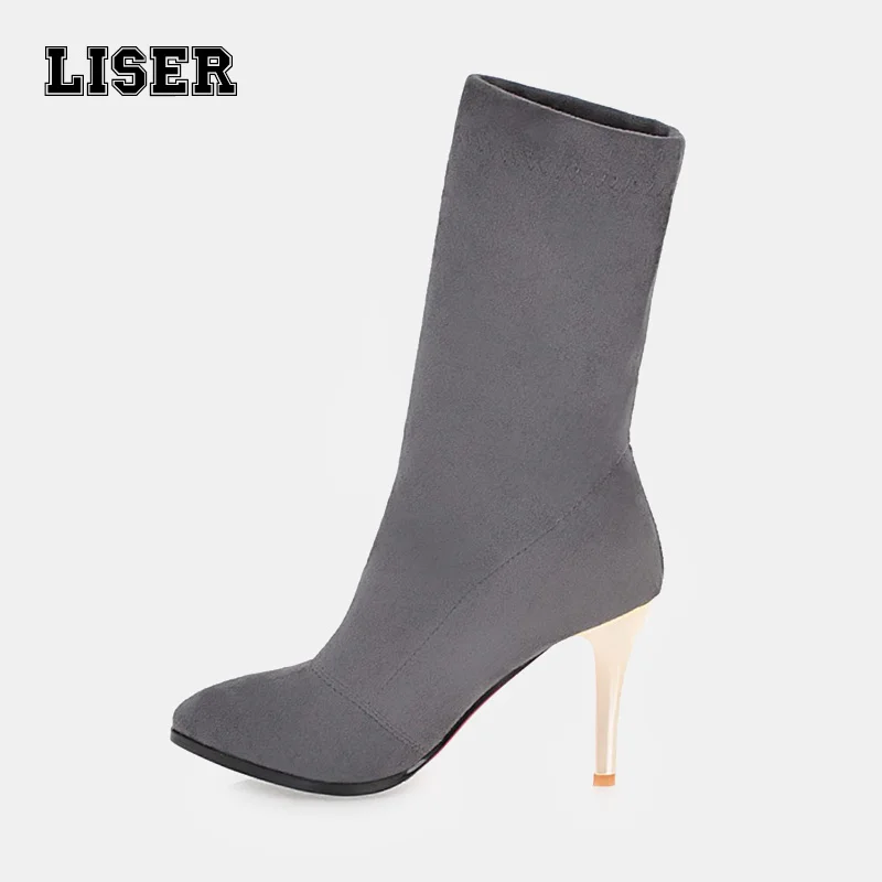 women mid calf boots super high stiletto golden heels designer soft autumn booties grey black large size 43 dress party shoes
women mid calf boots super high stiletto golden heels designer soft autumn booties grey black large size 43 dress party shoes