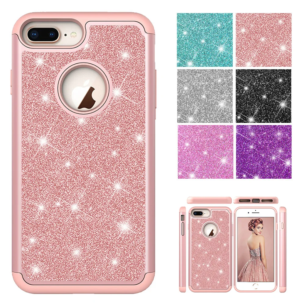 

Sparkling Hybrid Silicone Bling Phone Case Hard Soft PC Back Cover For iPhone 6 6Plus 6S 6SPlus