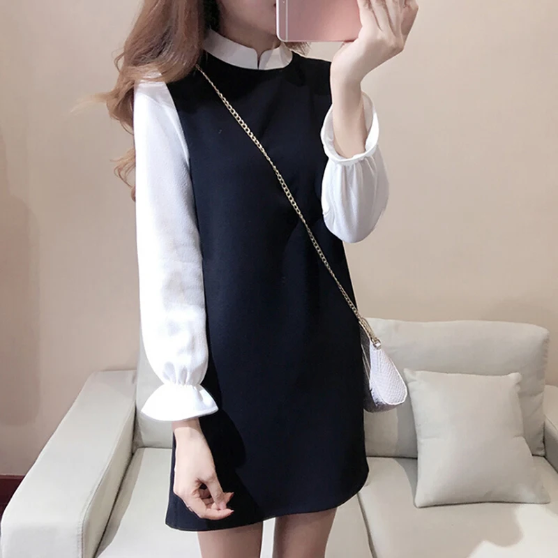 Korean Elegant Patchwork Mini Dress Autumn Long Flare Sleeve O-neck Party Dresses Autumn Casual Sweet Female School Vestidos
Korean Elegant Patchwork Mini Dress Autumn Long Flare Sleeve O-neck Party Dresses Autumn Casual Sweet Female School Vestidos