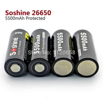 

4 Pcs / Pair Soshine 3.7V 5500mAh 26650 Battery Protected 26650 Rechargeable Li-ion Batteries Cell with Battery Holder Case