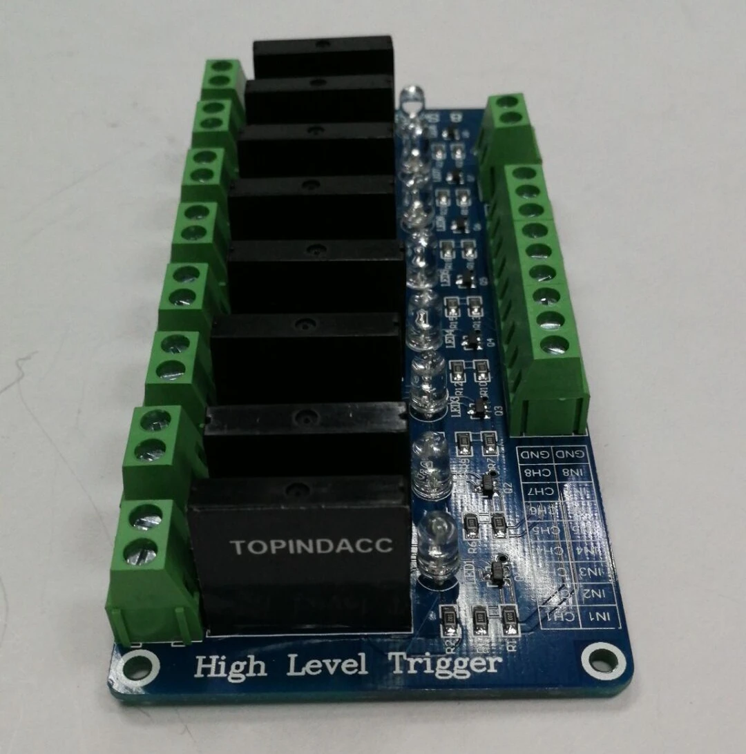 

TOPINDACC Relay Module 5V 12V 24V 2A High Level 8 Channel For OMRON SSR G3MB-202P Solid State Relay Module