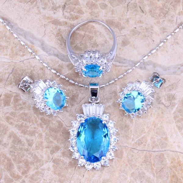 Distinctive Sky Blue Cubic Zirconia White CZ Silver Jewelry Sets Earrings Pendant Ring Size 6 / 7 / 8 / 9 / 10 S0421
Distinctive Sky Blue Cubic Zirconia White CZ Silver Jewelry Sets Earrings Pendant Ring Size 6 / 7 / 8 / 9 / 10 S0421