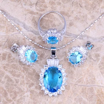 Distinctive Sky Blue Cubic Zirconia White CZ Silver Plated Jewelry Sets Earrings Pendant Ring Size 6 / 7 / 8 / 9 / 10 S0421
Distinctive Sky Blue Cubic Zirconia White CZ Silver Plated Jewelry Sets Earrings Pendant Ring Size 6 / 7 / 8 / 9 / 10 S0421
