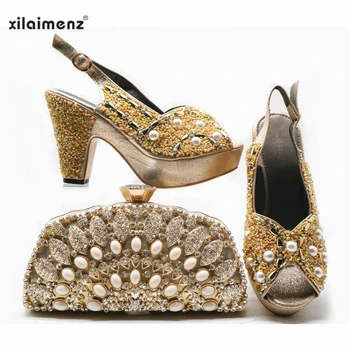 2019 High Quality Golden Color Fashion Rhinestone Woman Shoes And Matching Bag Set African Sexy Ladies Shoes and Bag for Party
2019 High Quality Golden Color Fashion Rhinestone Woman Shoes And Matching Bag Set African Sexy Ladies Shoes and Bag for Party