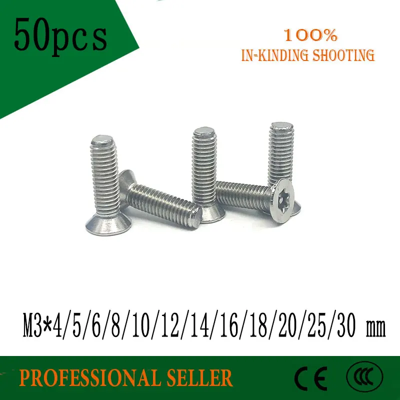 50 шт. M3 * 4/5/6/8-30 мм 304 из нержавеющей стали внутренняя шеститочечная звезда с потайной головкой, винт для безопасной колонки
50 шт. M3 * 4/5/6/8-30 мм 304 из нержавеющей стали внутренняя шеститочечная звезда с потайной головкой, винт для безопасной колонки
