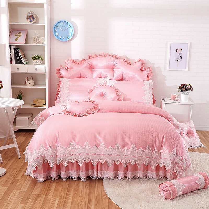 Pink princess style lace bedding sets cotton jacquard queen king size girls bedskirt+pillowcase+duvet cover set gifts 36
Pink princess style lace bedding sets cotton jacquard queen king size girls bedskirt+pillowcase+duvet cover set gifts 36