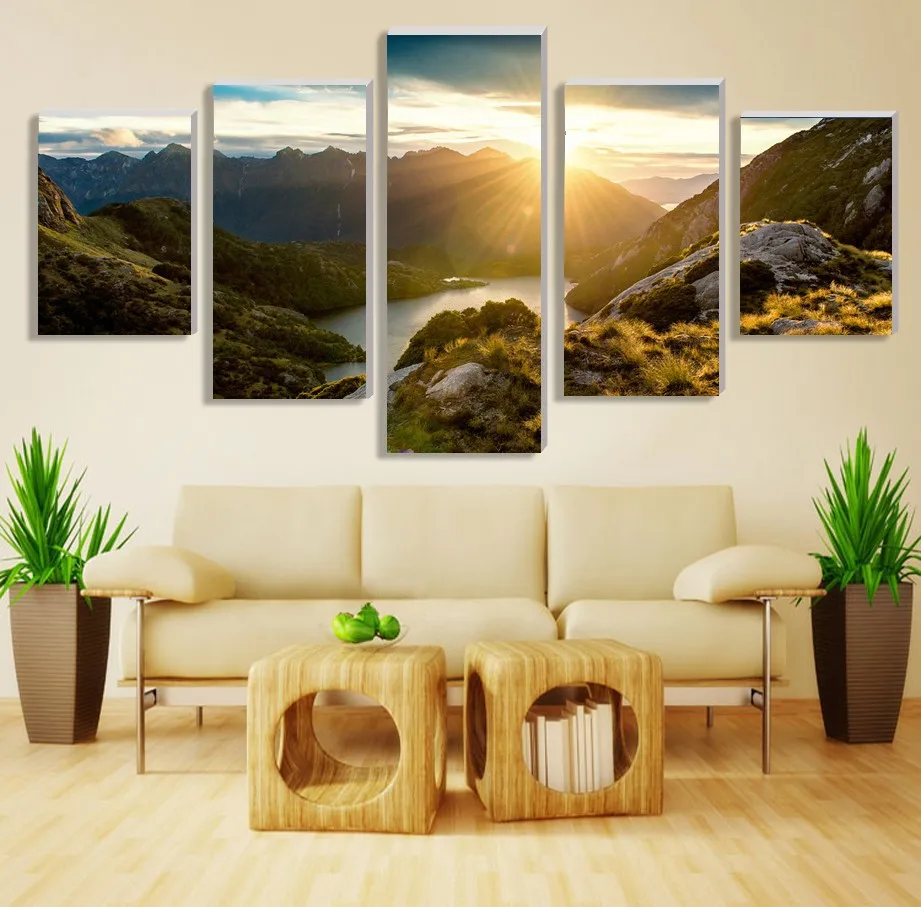 Hot Sale Modern Mountain And River Landscape Canvas Painting 5 Pieces Wall Art Spectacular Sunshine Wall Picture For Living Room
Hot Sale Modern Mountain And River Landscape Canvas Painting 5 Pieces Wall Art Spectacular Sunshine Wall Picture For Living Room