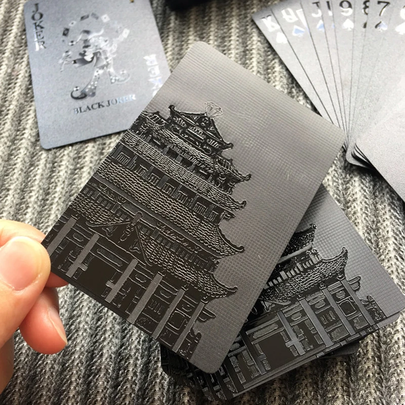 Tower Style Pure Black poker Plastic Waterproof Playing Cards game cards TEXAS poker game cards
Tower Style Pure Black poker Plastic Waterproof Playing Cards game cards TEXAS poker game cards