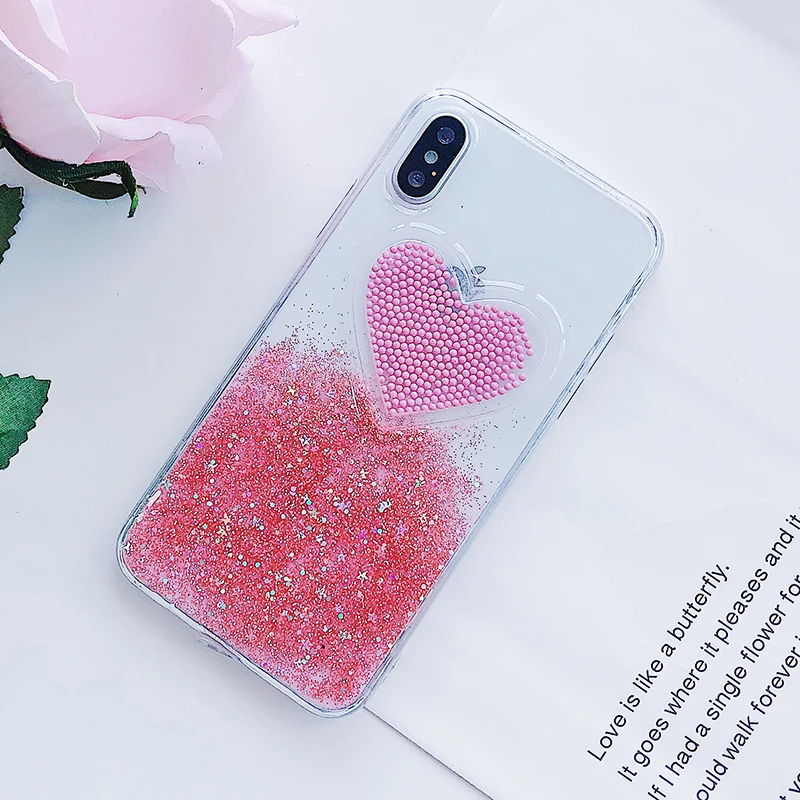 Liquid Glitter Case For iPhone 7 8 6 Plus X Cases Fo iPhone 6S Case Lovely Heart Quicksand Dynamic Clear Cover For iphone 8 Case (9)