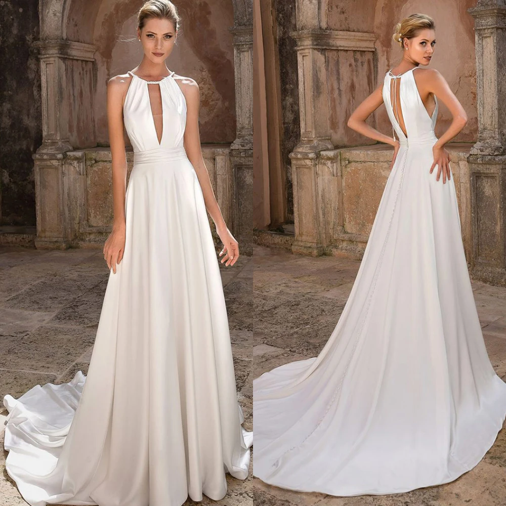 2019 new arrival Luxury Wedding Dress Sexy backless Bridal Gown with Court Train vestido de noiva Simlple Soft Satin
2019 new arrival Luxury Wedding Dress Sexy backless Bridal Gown with Court Train vestido de noiva Simlple Soft Satin