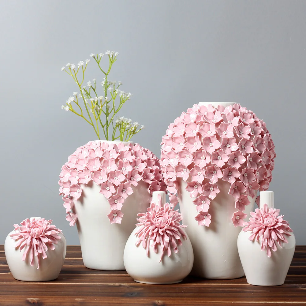 Handmade Pinch Hot Pink Vase Modern Embossed Ceramic Flower Vase