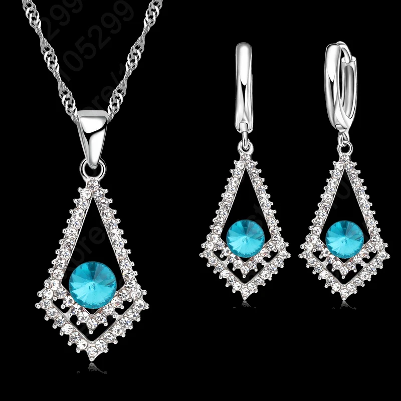 Beauty 925 Sterling Silver CZ Crystal Rhombus Shape Ocean Blue Stone Pendant Necklace Earring For Woman Wedding Jewelry Set
Beauty 925 Sterling Silver CZ Crystal Rhombus Shape Ocean Blue Stone Pendant Necklace Earring For Woman Wedding Jewelry Set
