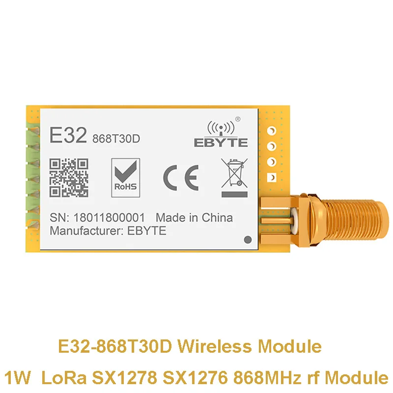 Long Range LoRa SX1278 SX1276 868MHz rf Module E32-868T30D 1W 868 MHz Wireless Transceiver iot Transmitter Receiver
Long Range LoRa SX1278 SX1276 868MHz rf Module E32-868T30D 1W 868 MHz Wireless Transceiver iot Transmitter Receiver