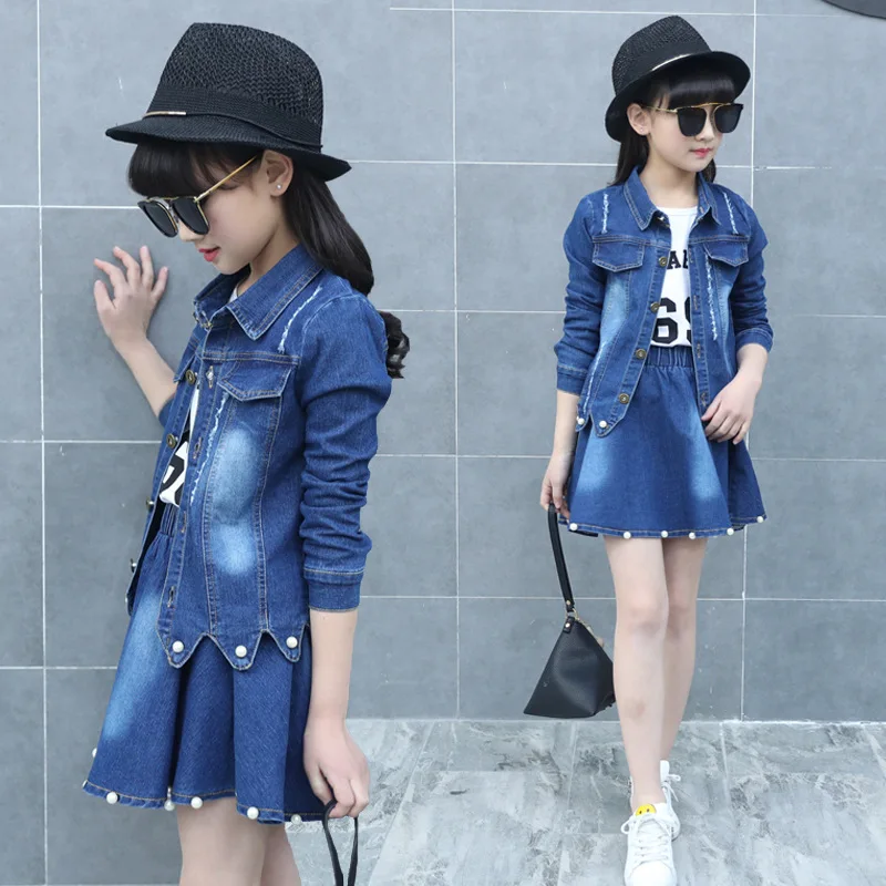 2019 Autumn Spring Children Kids Girls Clothing Sets Denim Jackets Coats Toddler Girl Jeans Skirts Beaded Buttons Suits 3-14T
2019 Autumn Spring Children Kids Girls Clothing Sets Denim Jackets Coats Toddler Girl Jeans Skirts Beaded Buttons Suits 3-14T