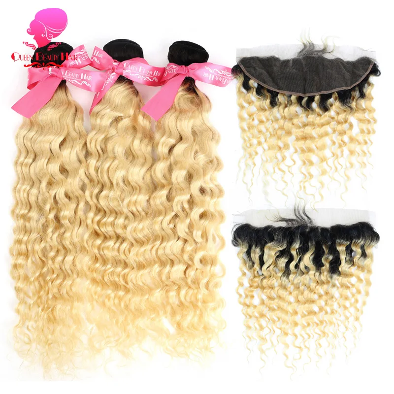 QUEEN 1B/613 Ombre Blonde Two Tone Dook Roots Remy Human Hair Brazilian Deep Wave 2/3/4 Bundles with 13x4 Lace Closure Frontal
QUEEN 1B/613 Ombre Blonde Two Tone Dook Roots Remy Human Hair Brazilian Deep Wave 2/3/4 Bundles with 13x4 Lace Closure Frontal