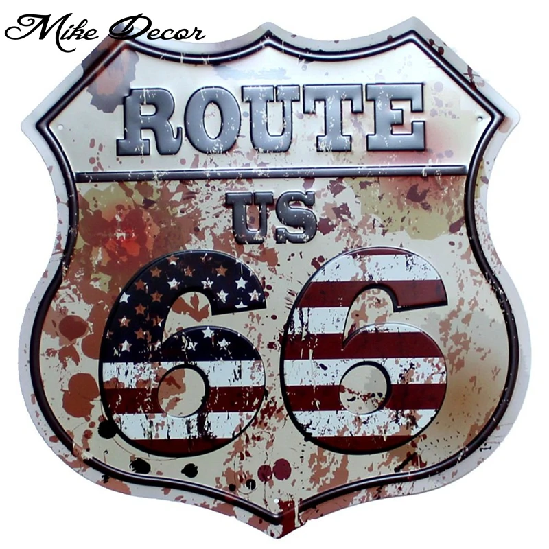 

[ Mike Decor ] Route US 66 Irregular sign painting Retro Gift wall Plaque Hotel Room Bar Hall Store decor YE-155 Mix order