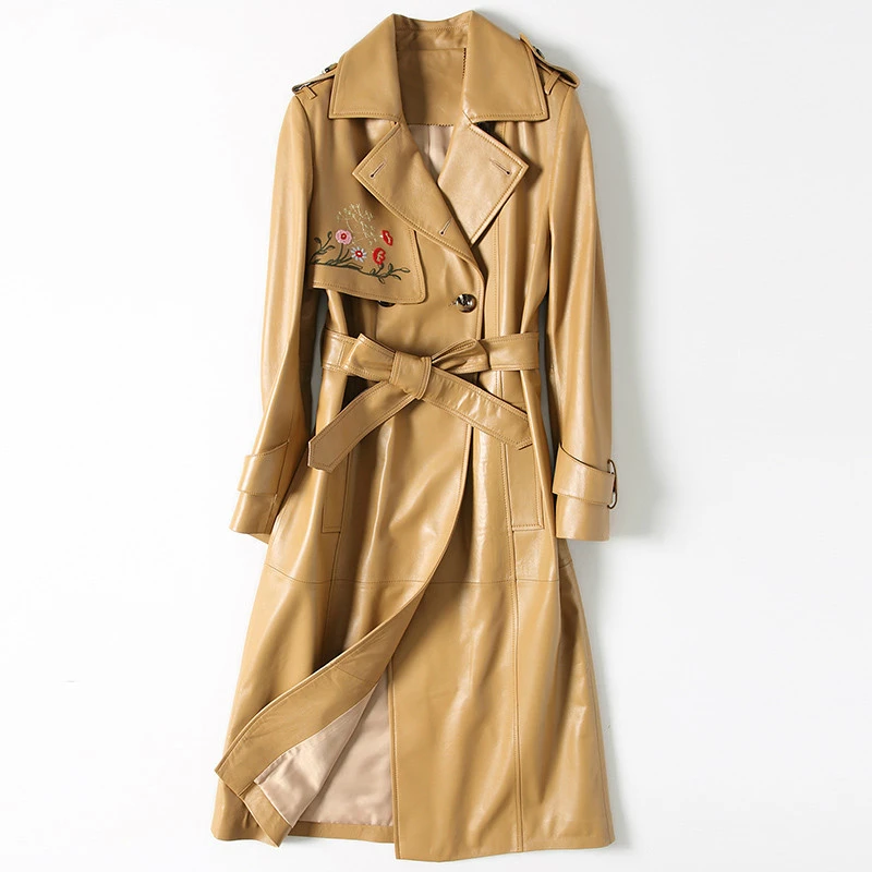 Real Sheepskin Coat Women Long Autumn Genuine Leather Jacket Embroidery Double Breasted Trench Female with Belt F11692
Real Sheepskin Coat Women Long Autumn Genuine Leather Jacket Embroidery Double Breasted Trench Female with Belt F11692