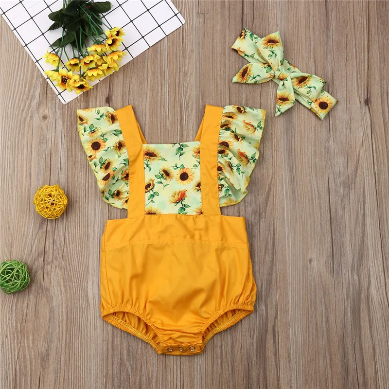 0-24M Fashion Summer Infant Baby Girl Outfits Sunflowers Fly Sleeve Backless Bodysuit Bow Headband 2Pcs Baby Girl Clothes Sets
0-24M Fashion Summer Infant Baby Girl Outfits Sunflowers Fly Sleeve Backless Bodysuit Bow Headband 2Pcs Baby Girl Clothes Sets
