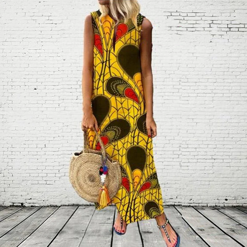 Maxi Long Women Dress Ladies Summer Stylish Vacation Loose Bohemian Round Neck Floral Beach Dress
Maxi Long Women Dress Ladies Summer Stylish Vacation Loose Bohemian Round Neck Floral Beach Dress