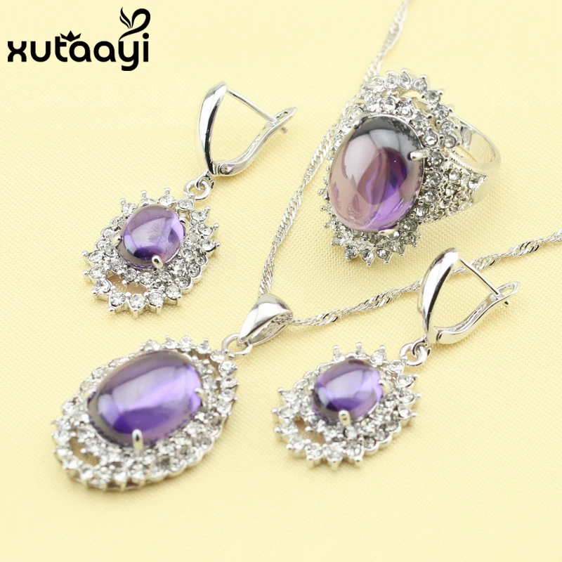 XUTAAYI Purple Cubic Zirconia White Crystal Fashion 925 Silver Jewelry Sets Flawless Necklace Rings Earrings Wedding Jewelry
XUTAAYI Purple Cubic Zirconia White Crystal Fashion 925 Silver Jewelry Sets Flawless Necklace Rings Earrings Wedding Jewelry