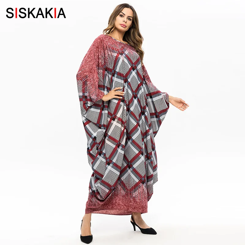 Siskakia Plus Size Dressing Gowns for Women Fashion Plaid Graffiti Print Bat Shape Dress Spring 2019 Arab UAE Clothes Oversized
Siskakia Plus Size Dressing Gowns for Women Fashion Plaid Graffiti Print Bat Shape Dress Spring 2019 Arab UAE Clothes Oversized