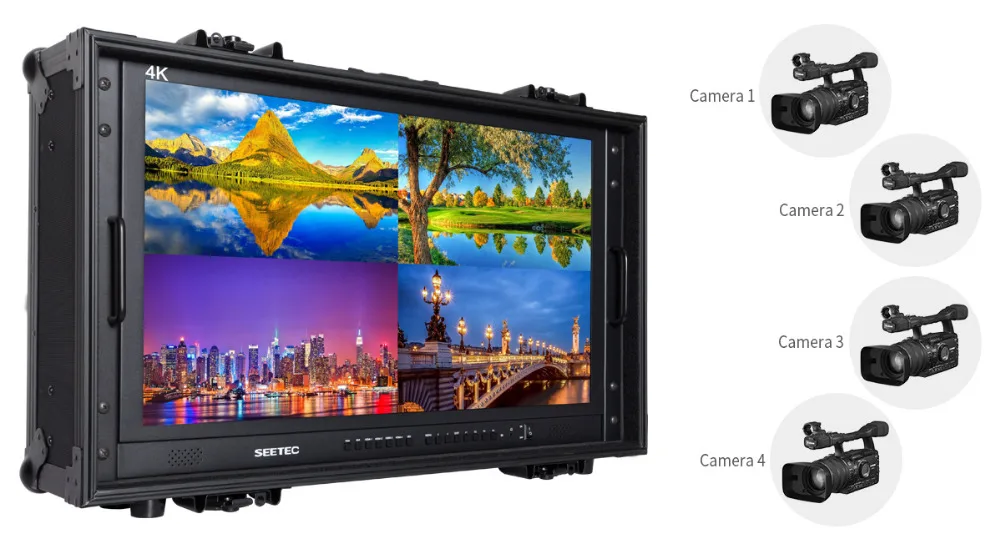 Seetec 4K280-9HSD-CO 28 Inch 4K Broadcast Monitor for CCTV Monitoring Making Movies Ultra HD Carry-on LCD Director Monitor 15 4K280-9HSD-CO 3840x2160 UHD resolution director monitor with quad split