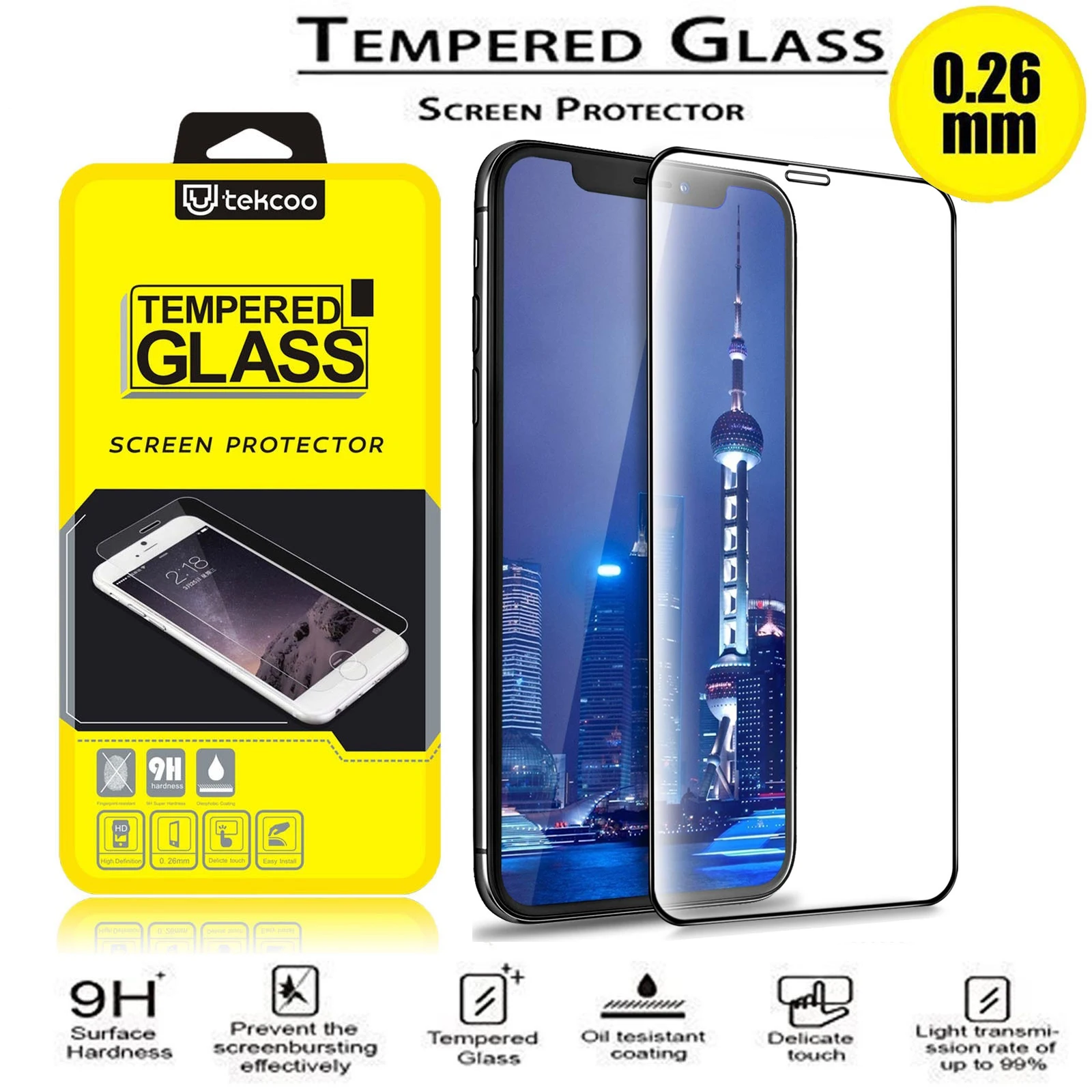 9H Hardness Full Coverage Tempered Glass Screen Protector Compatible for iPhone Xs Max XS XR X 8 7 6s 6 Plus
9H Hardness Full Coverage Tempered Glass Screen Protector Compatible for iPhone Xs Max XS XR X 8 7 6s 6 Plus