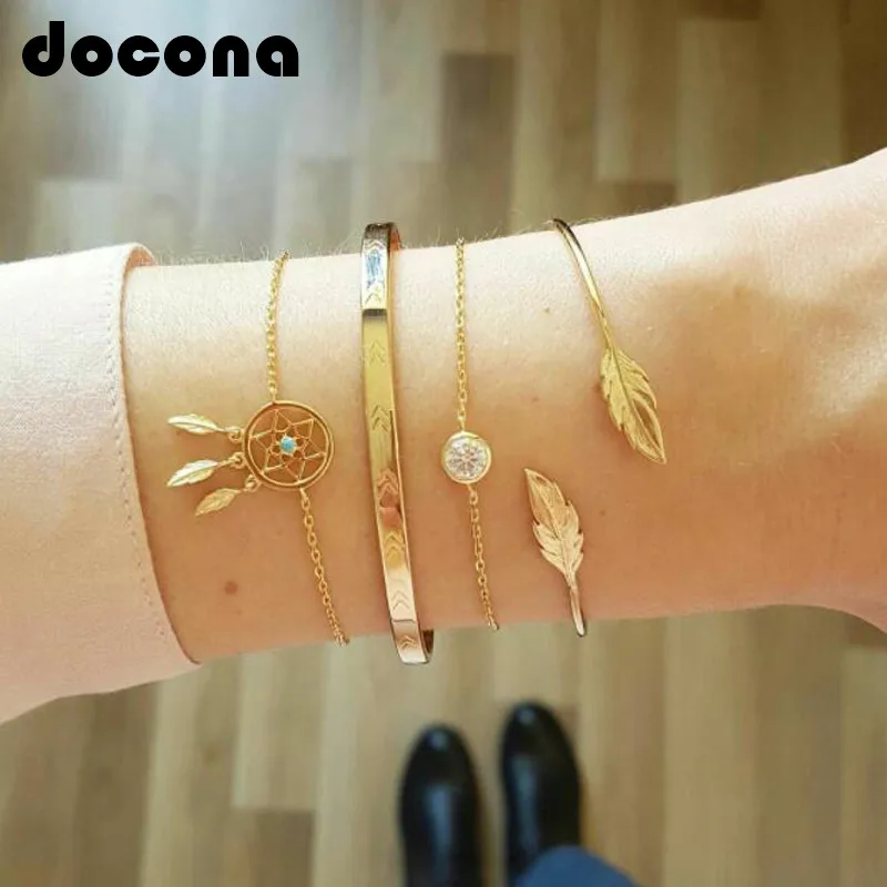 docona Gold Crystal Leaves Dreamcatcher Bracelets Bangles Set for Women Opening Adjustable Layered Bracelet Set Pulseiras 5812
docona Gold Crystal Leaves Dreamcatcher Bracelets Bangles Set for Women Opening Adjustable Layered Bracelet Set Pulseiras 5812